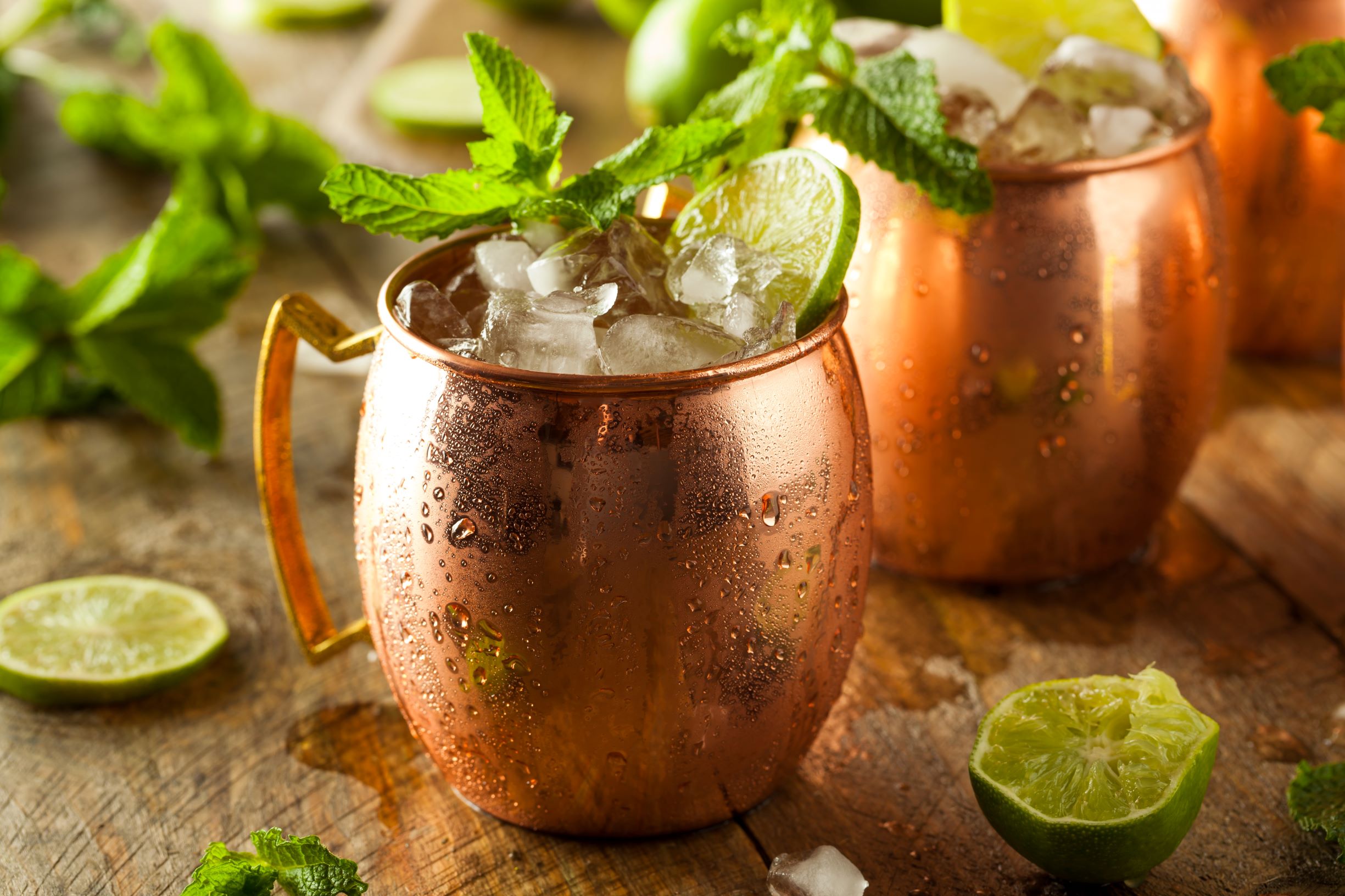 The Dolly in a copper mug with lime and mint