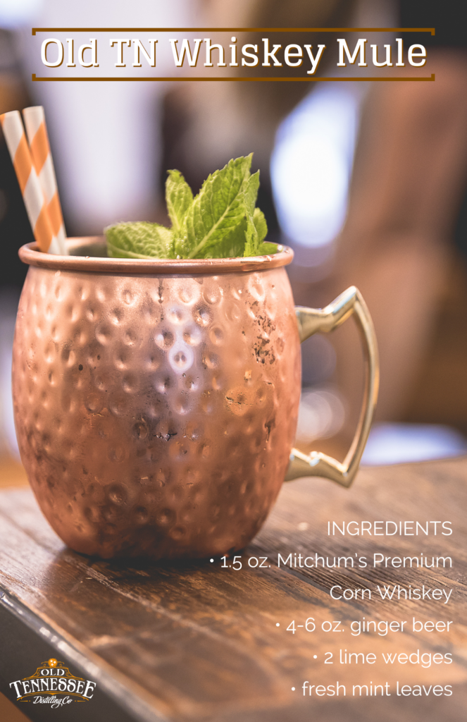 Old Tennessee whiskey mule in copper mug recipe.